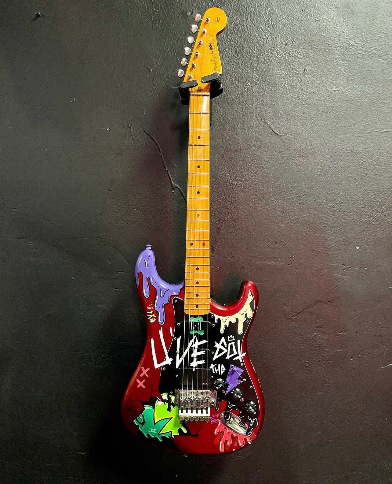 Modified vintage ICONIC Fender guitar, customized by artist EXTi.