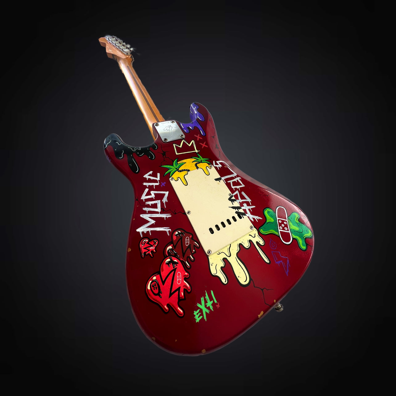 Modified vintage ICONIC Fender guitar, customized by artist EXTi.